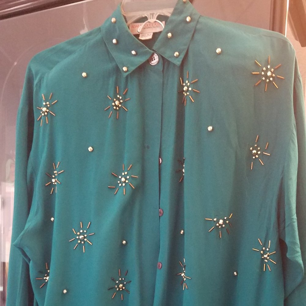 2-pc 100% Silk Emerald LEISURE SUIT